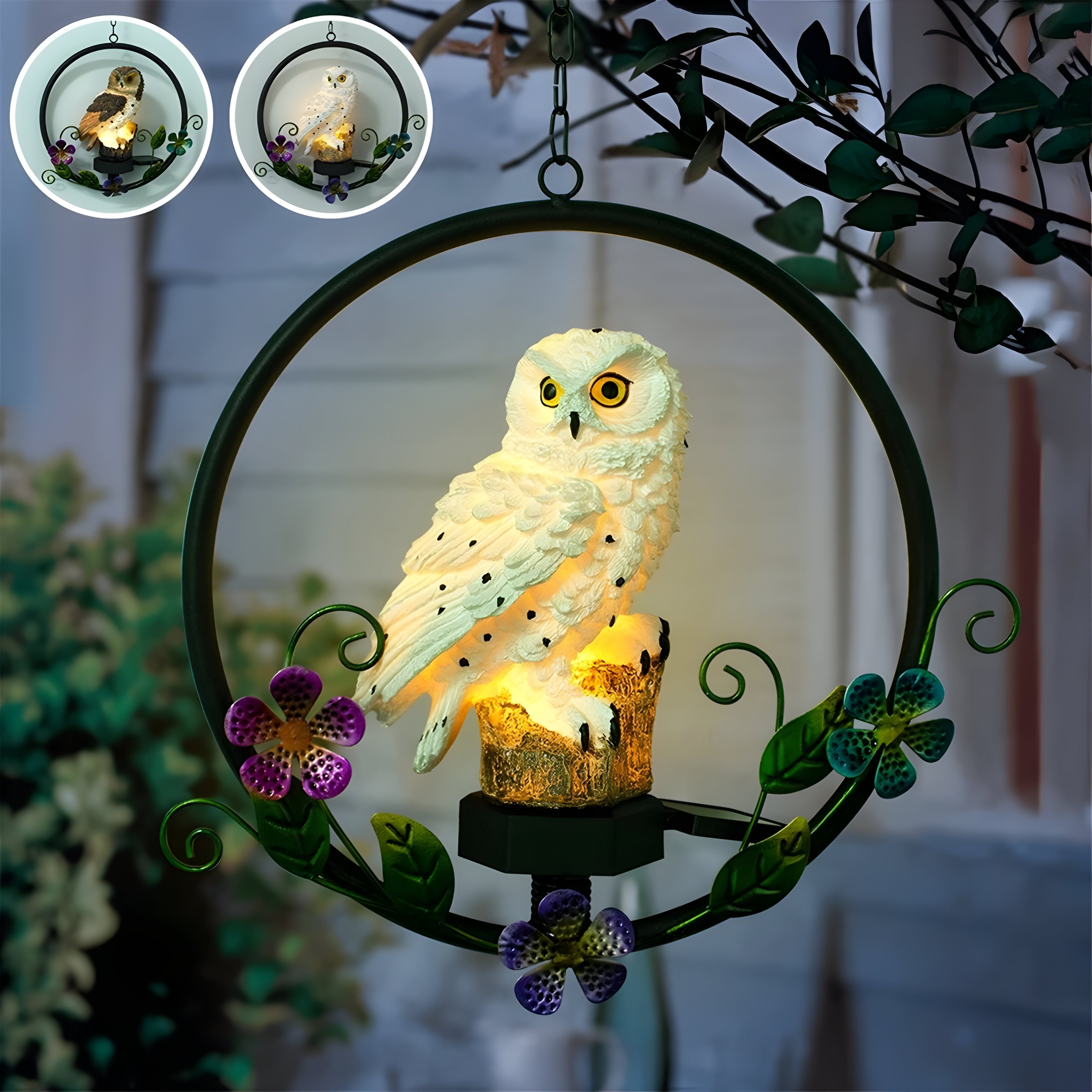 LumiOwl Lampe Solaire Suspendue Hibou | Décoration Jardin Magique Style A ou B