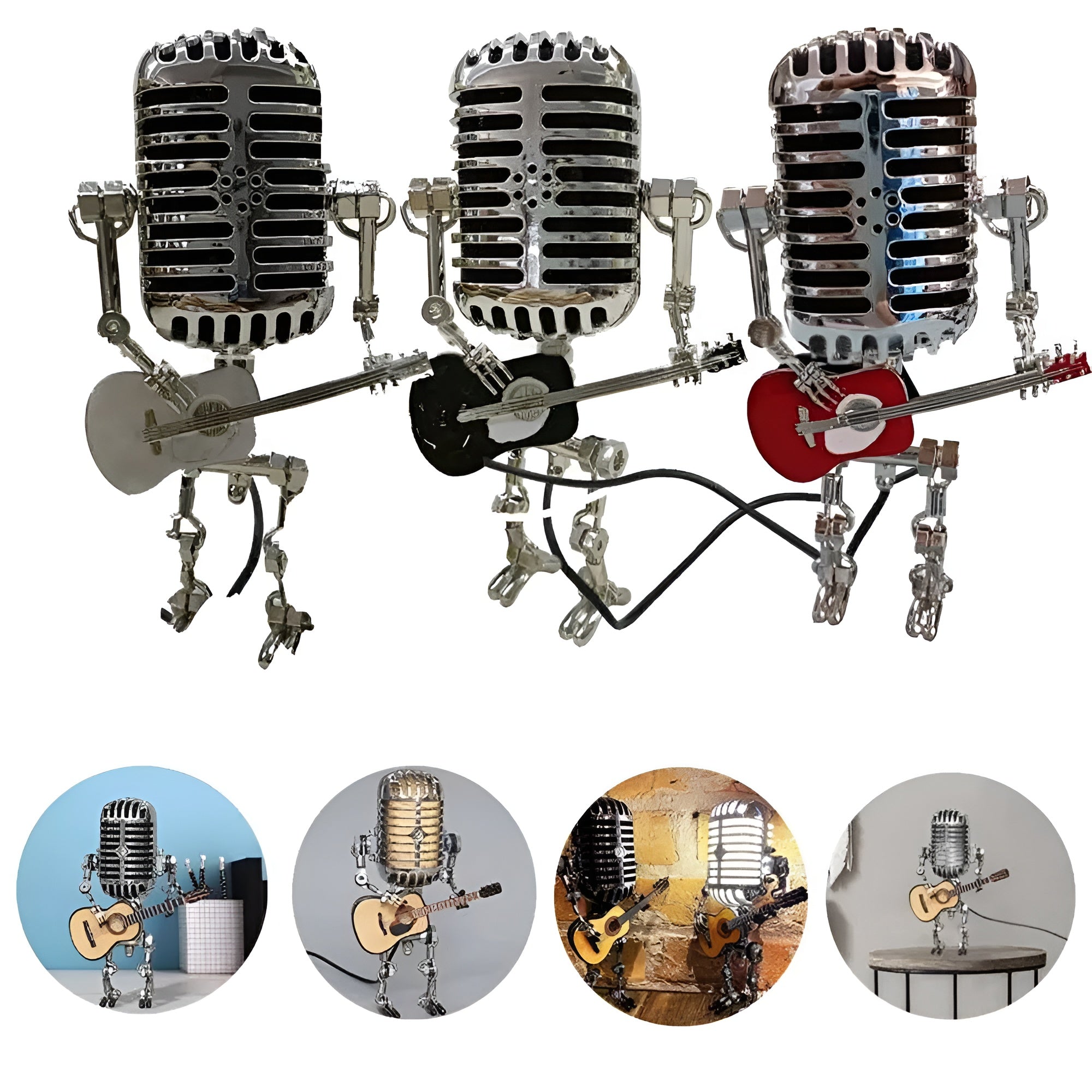 Lampe Robot Guitare LED Vintage | Décorative Bureau et Chambre Noir Style Rock