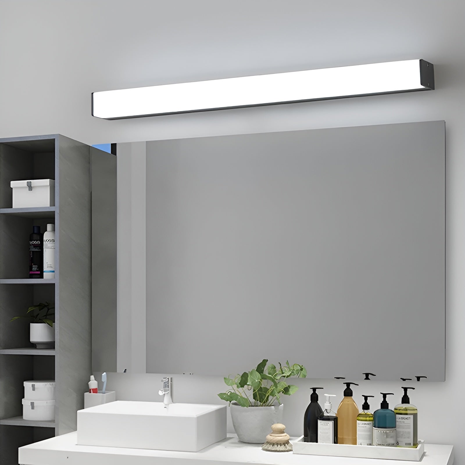 Miroir LED Long Très Lumineux | Éclairage Salle de Bain Stylé Noir 30cm
