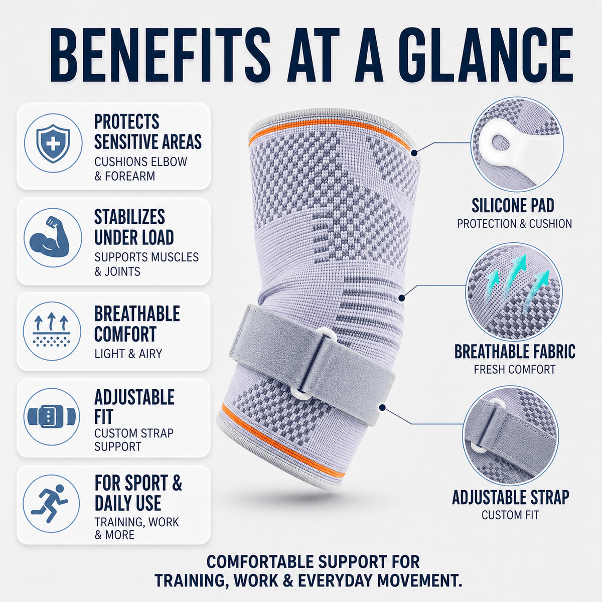 Adjustable Elbow Compression Sleeve - Sport & Tennis Elbow Relief