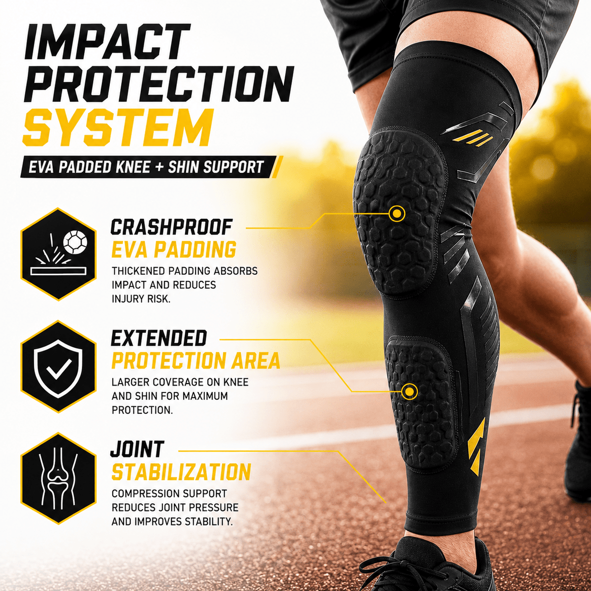 Knee Compression Sleeve with Padded Protection - Contact Sport L/R