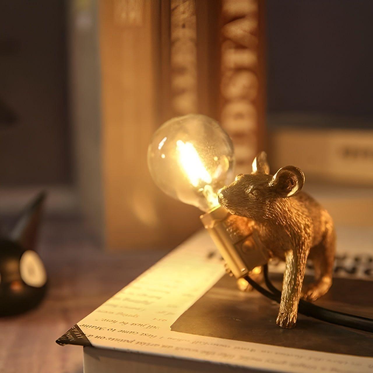 MouseSparkle Lampe Souris LED Décorative | Bureau Charme Doré Genouillé