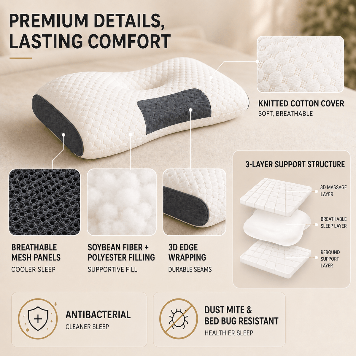 Orthopedic Cervical Massage Pillow - Ergonomic Contour