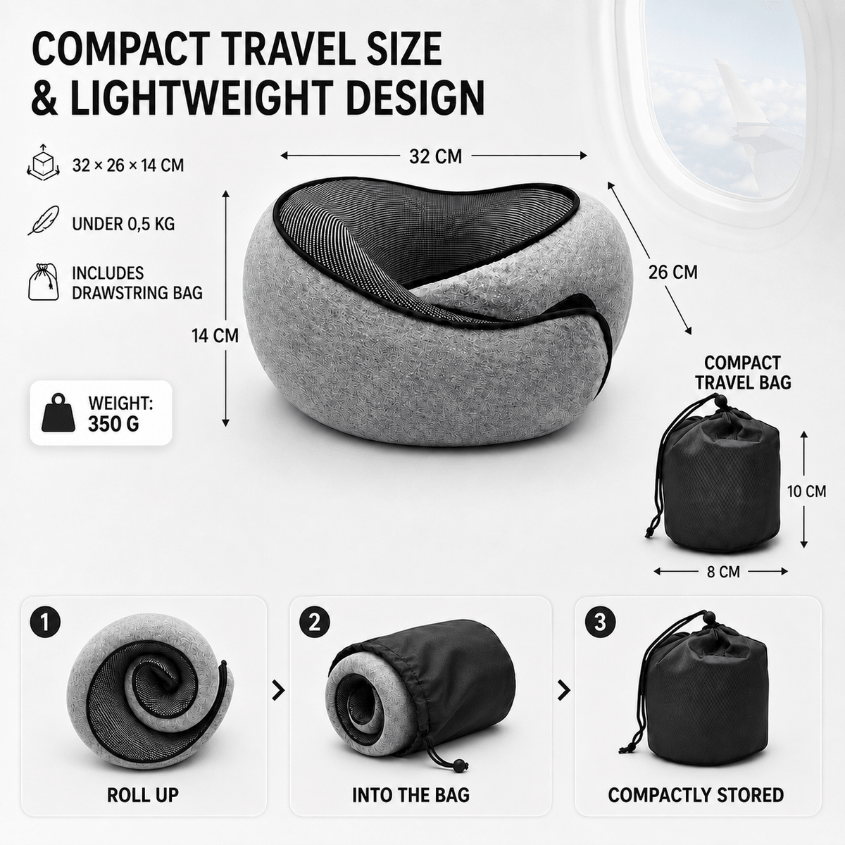 U-Memory Foam Travel Pillow - Comfortable Sleep in Transit