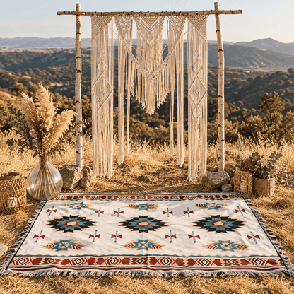 Aztec Oversized Fringed Throw - Ethnic Boho Pattern Blanket