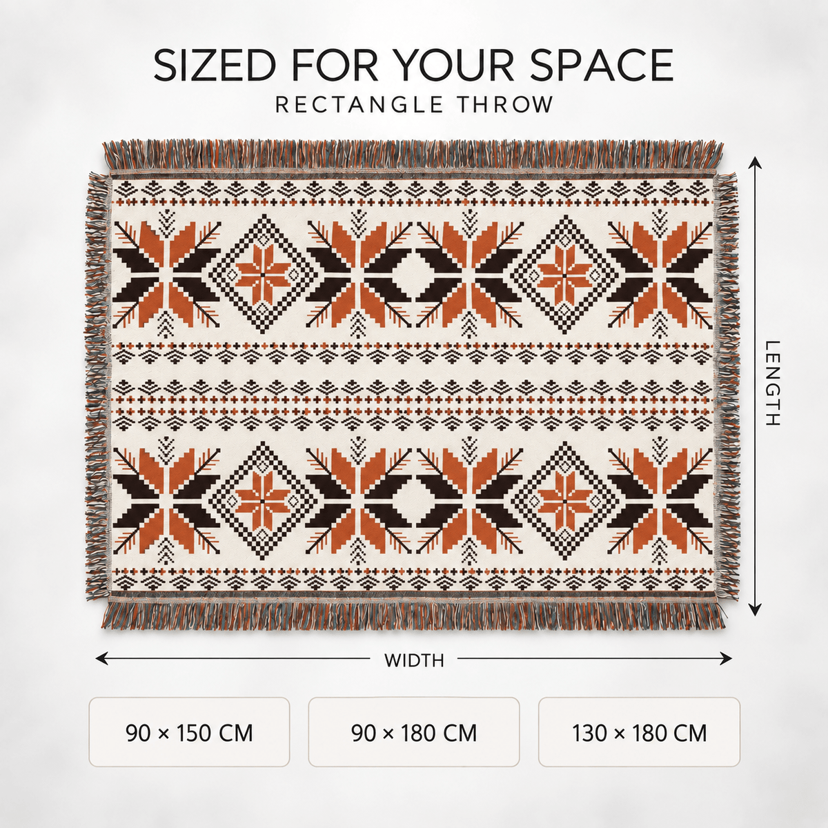 Aztec Oversized Fringed Throw - Ethnic Boho Pattern Blanket