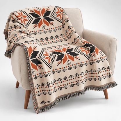 Aztec Oversized Fringed Throw - Ethnic Boho Pattern Blanket