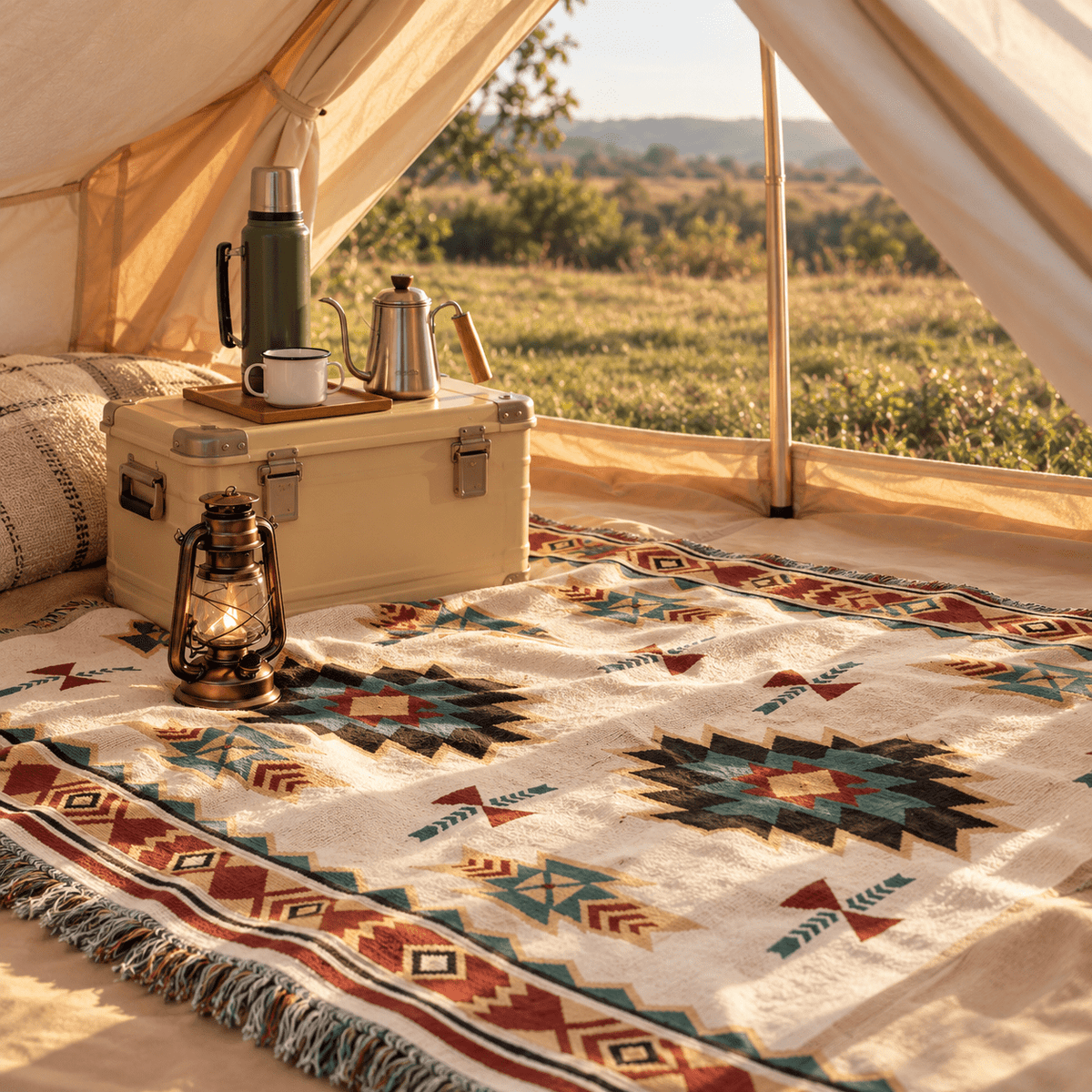 Aztec Oversized Fringed Throw - Ethnic Boho Pattern Blanket