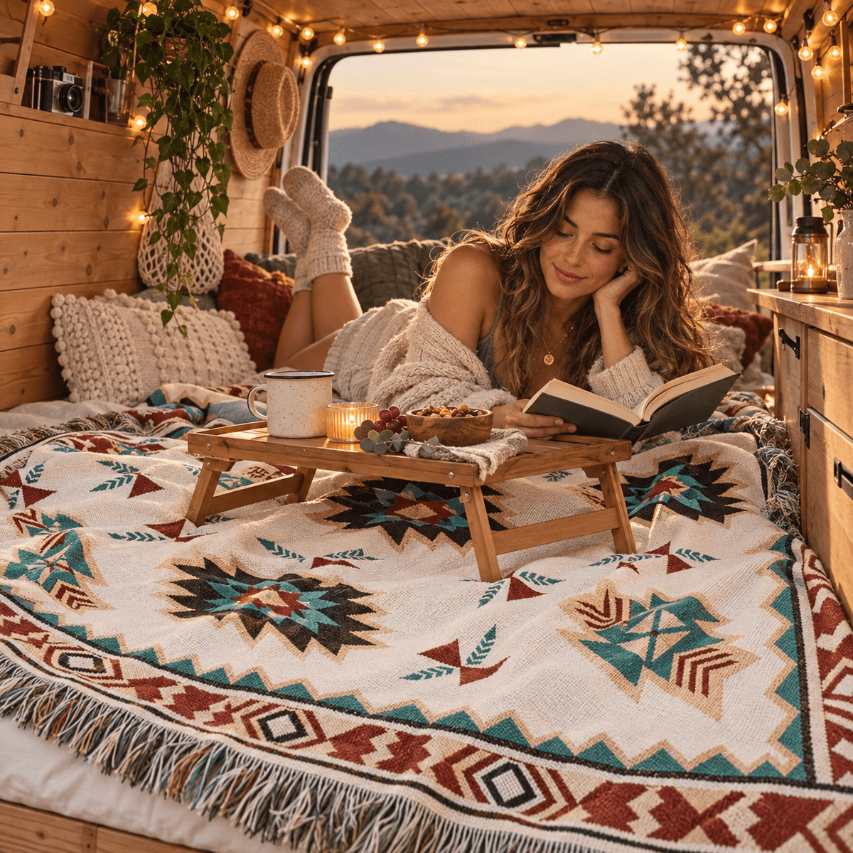 Aztec Oversized Fringed Throw - Ethnic Boho Pattern Blanket