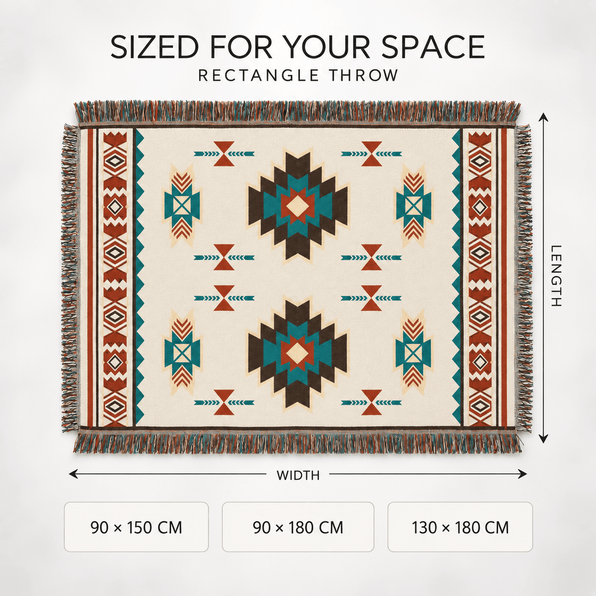 Aztec Oversized Fringed Throw - Ethnic Boho Pattern Blanket