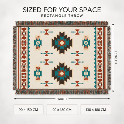 Aztec Oversized Fringed Throw - Ethnic Boho Pattern Blanket