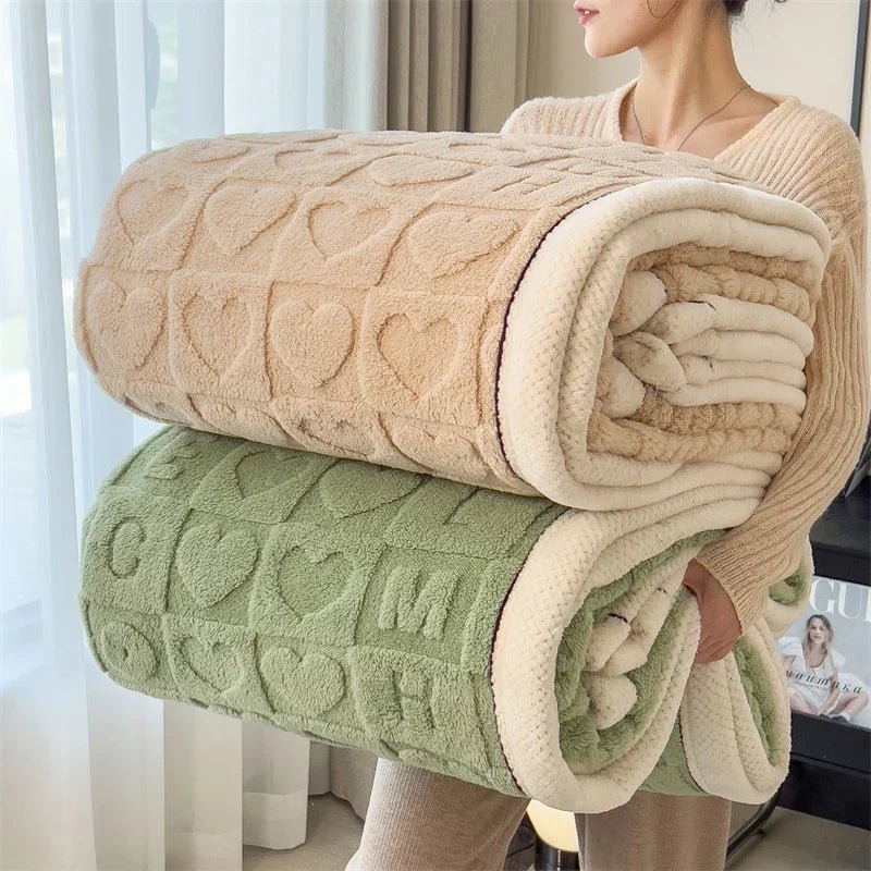 Heart Pattern Plush Reversible Throw - Premium Winter Comfort