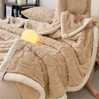 Heart Pattern Plush Reversible Throw - Premium Winter Comfort