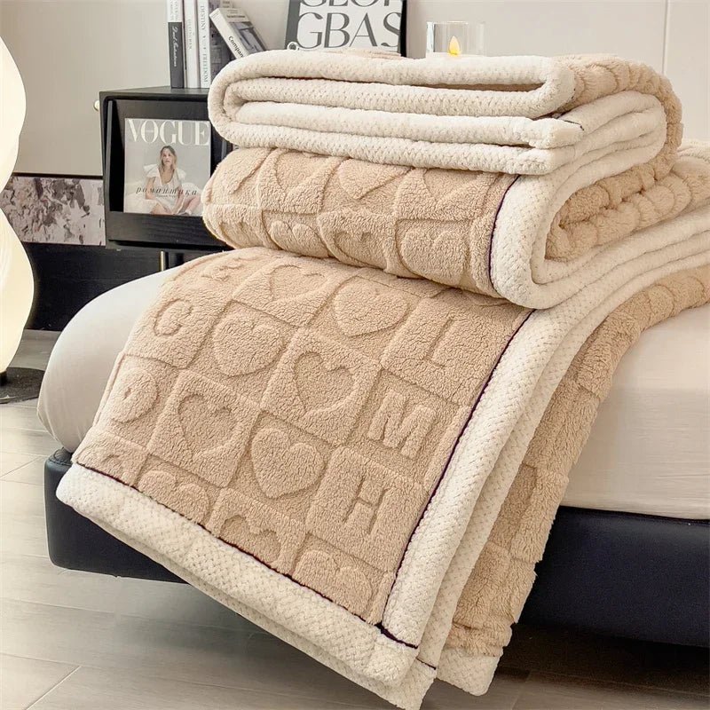 Heart Pattern Plush Reversible Throw - Premium Winter Comfort