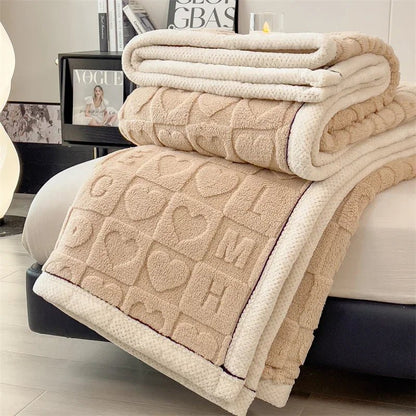 Heart Pattern Plush Reversible Throw - Premium Winter Comfort