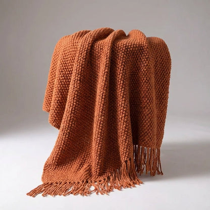Premium Waffle Throw with Pompoms - Distinctive Thick Texture