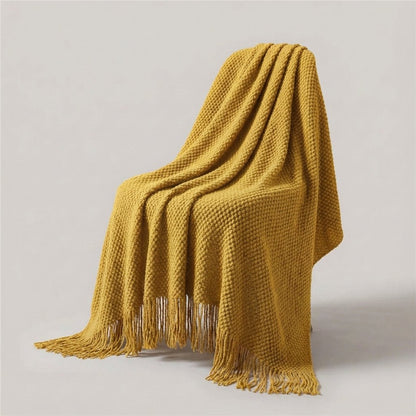 Premium Waffle Throw with Pompoms - Distinctive Thick Texture