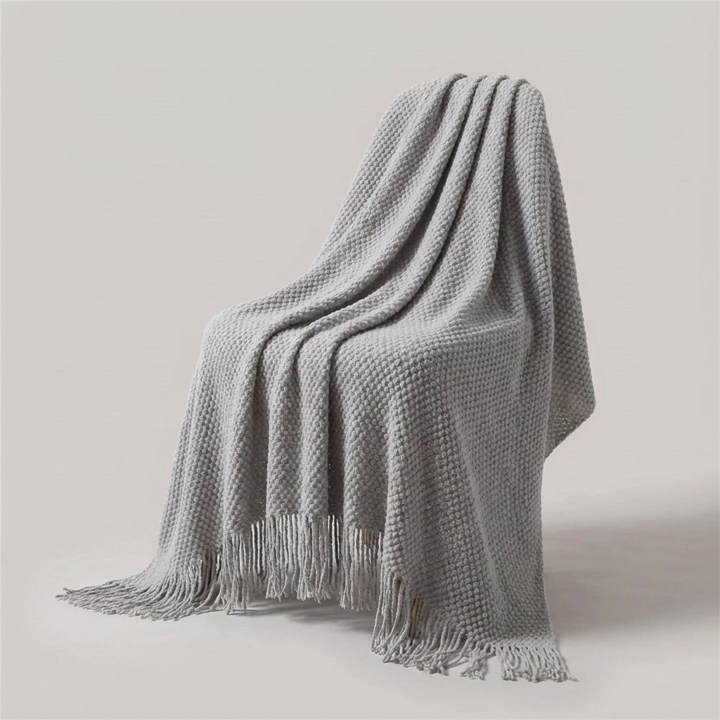 Premium Waffle Throw with Pompoms - Distinctive Thick Texture