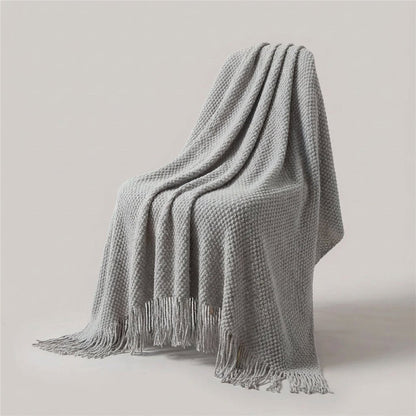 Premium Waffle Throw with Pompoms - Distinctive Thick Texture