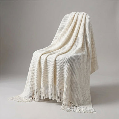 Premium Waffle Throw with Pompoms - Distinctive Thick Texture