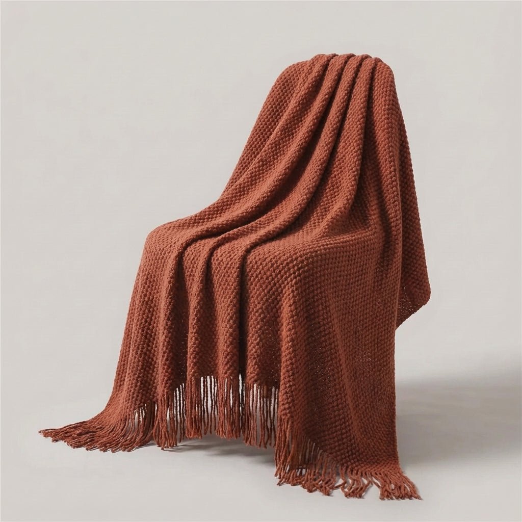 Premium Waffle Throw with Pompoms - Distinctive Thick Texture