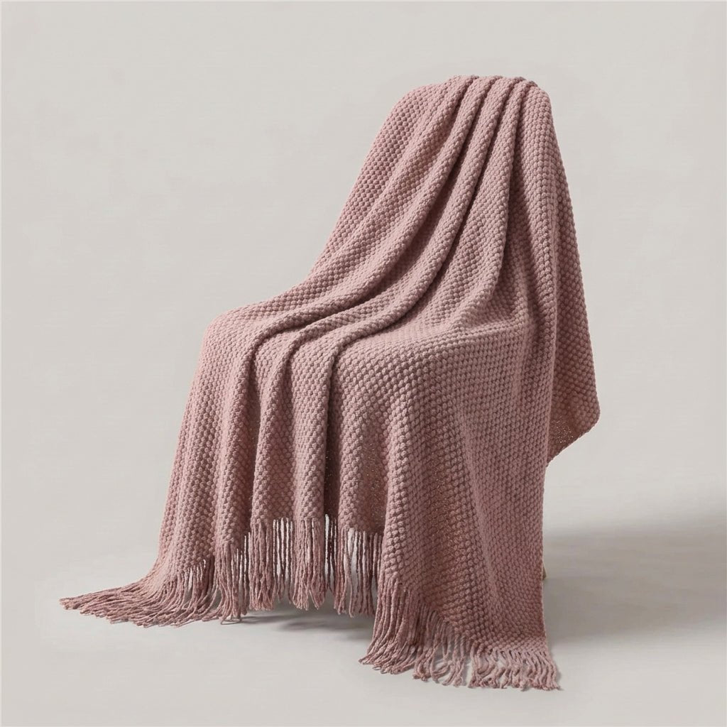 Premium Waffle Throw with Pompoms - Distinctive Thick Texture
