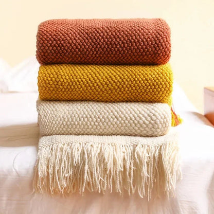 Premium Waffle Throw with Pompoms - Distinctive Thick Texture