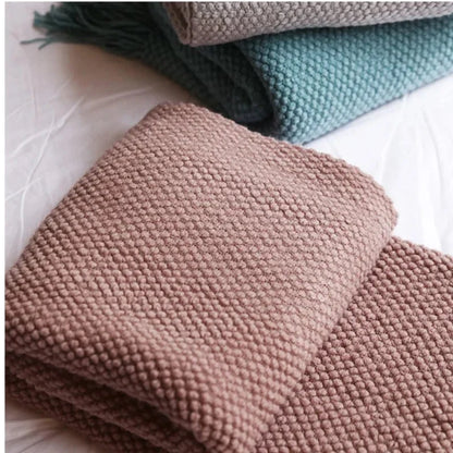 Premium Waffle Throw with Pompoms - Distinctive Thick Texture