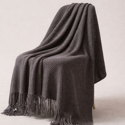 Premium Waffle Throw with Pompoms - Distinctive Thick Texture