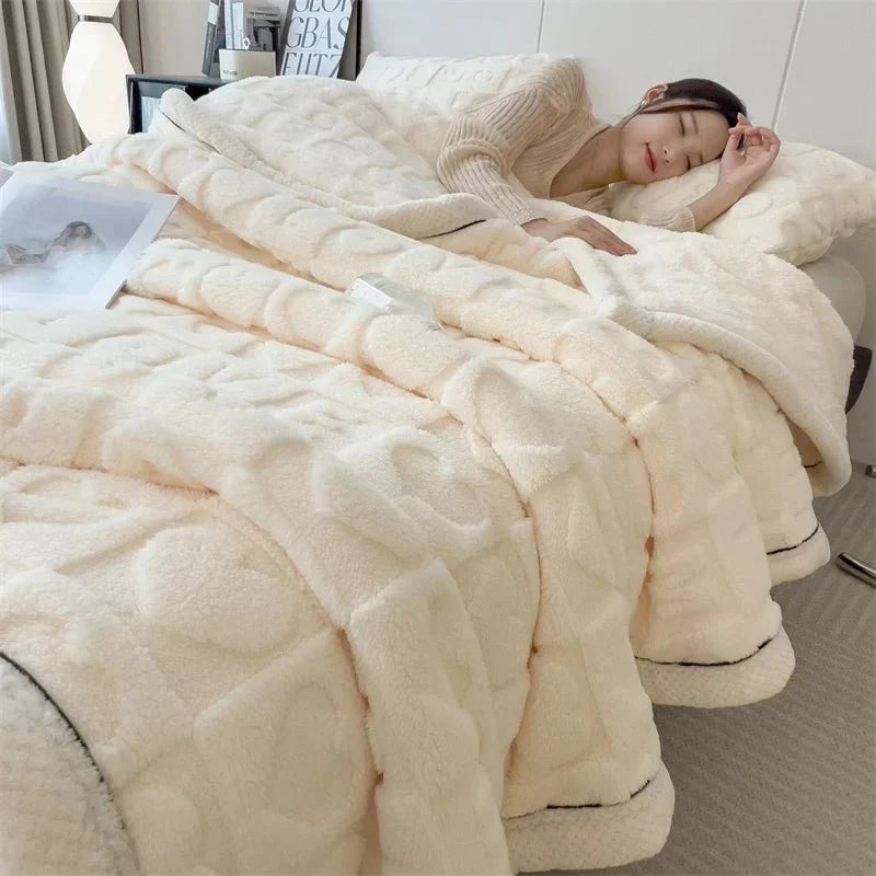 Heart Motif Thick Plush Winter Throw - Warmth & Love Design