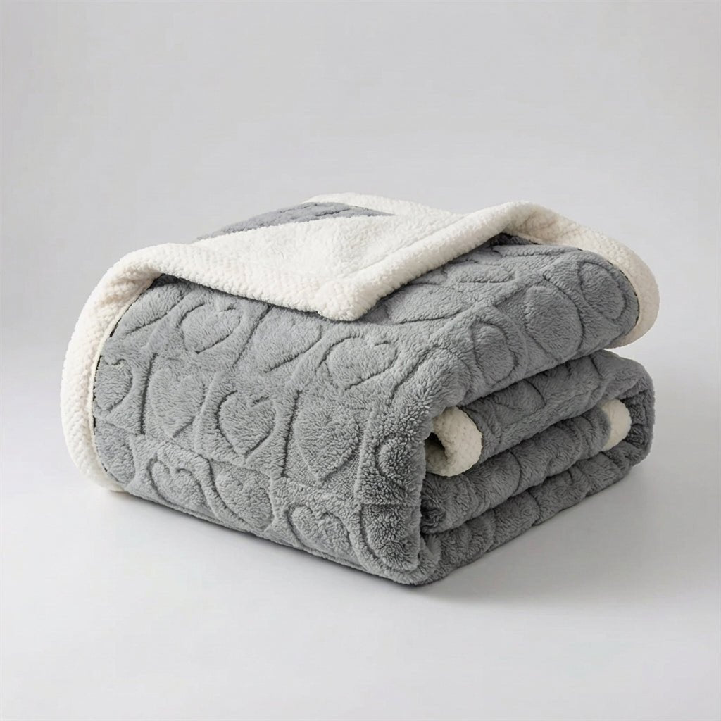 Heart Motif Thick Plush Winter Throw - Warmth & Love Design