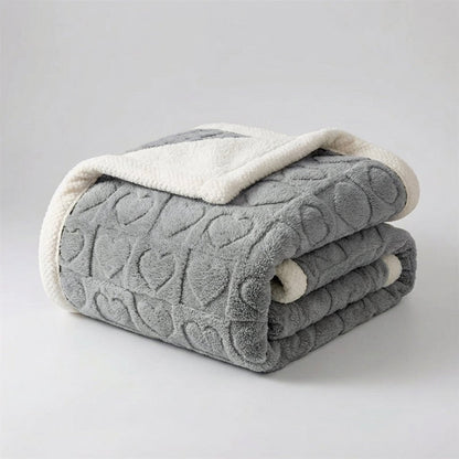 Heart Motif Thick Plush Winter Throw - Warmth & Love Design