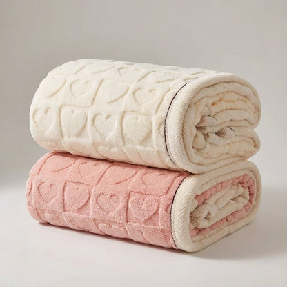 Heart Motif Thick Plush Winter Throw - Warmth & Love Design