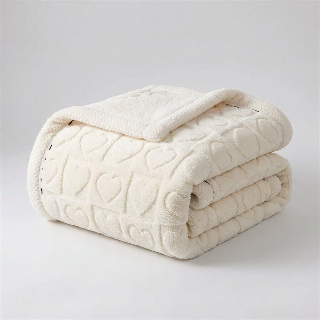Heart Motif Thick Plush Winter Throw - Warmth & Love Design