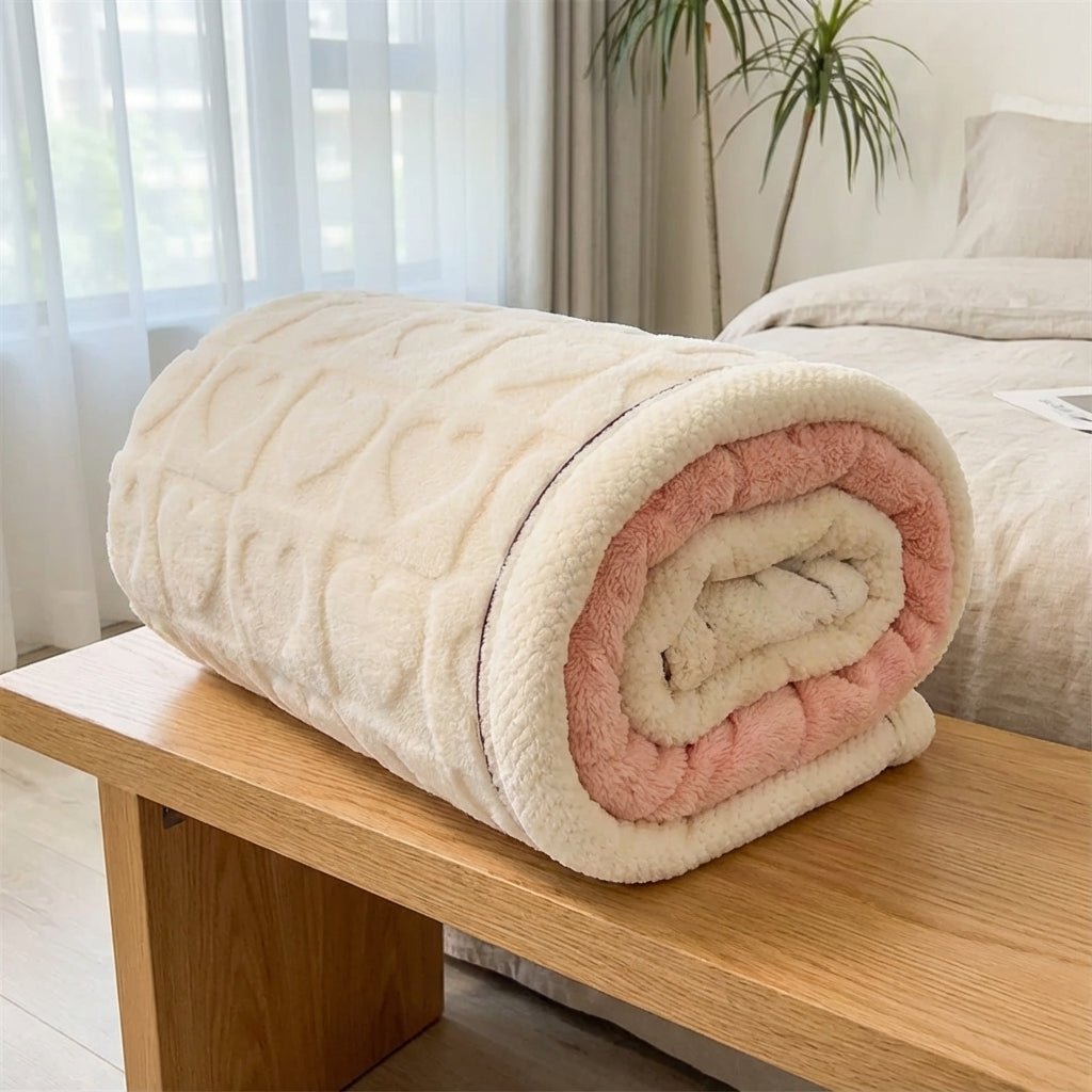 Heart Motif Thick Plush Winter Throw - Warmth & Love Design