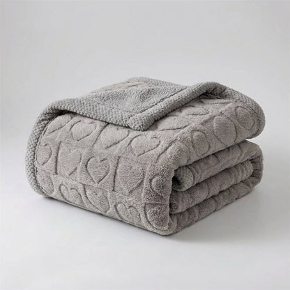 Heart Motif Thick Plush Winter Throw - Warmth & Love Design