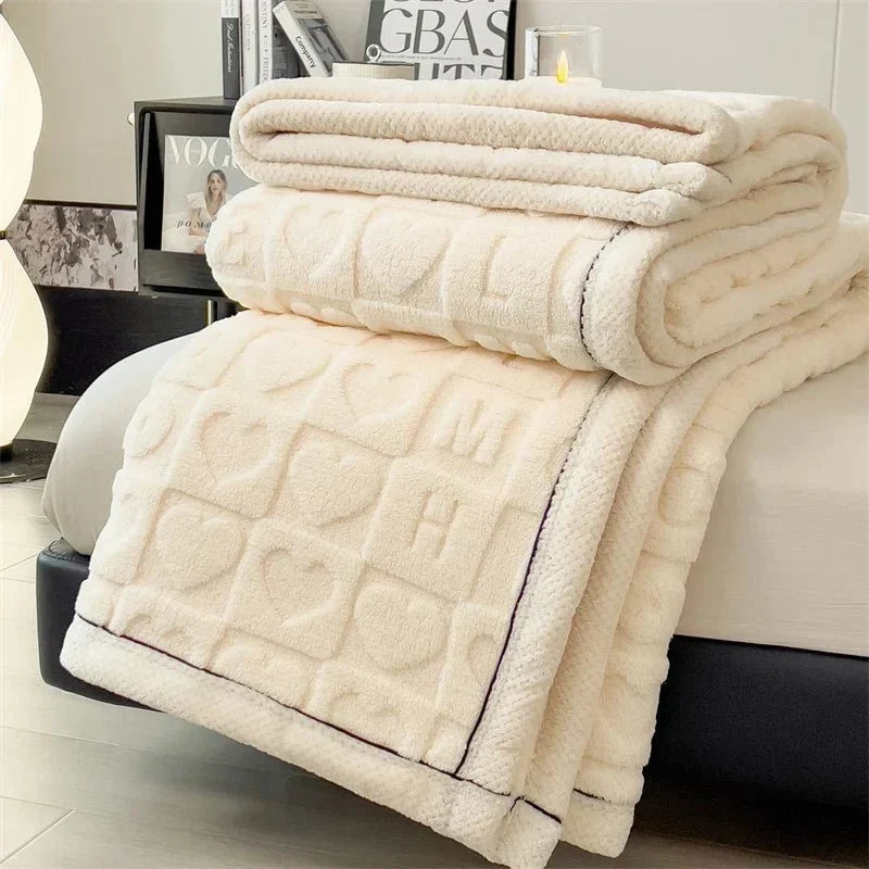 Heart Motif Thick Plush Winter Throw - Warmth & Love Design