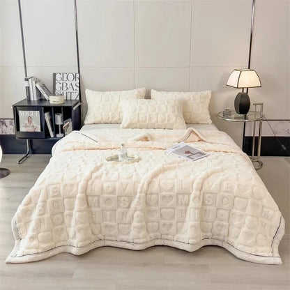 Heart Motif Thick Plush Winter Throw - Warmth & Love Design
