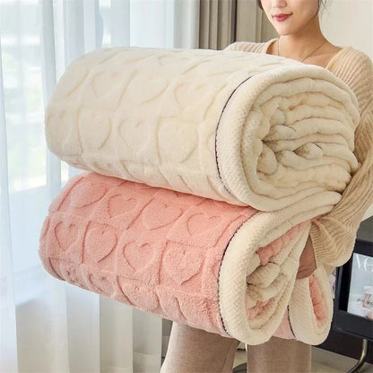 Heart Motif Thick Plush Winter Throw - Warmth & Love Design