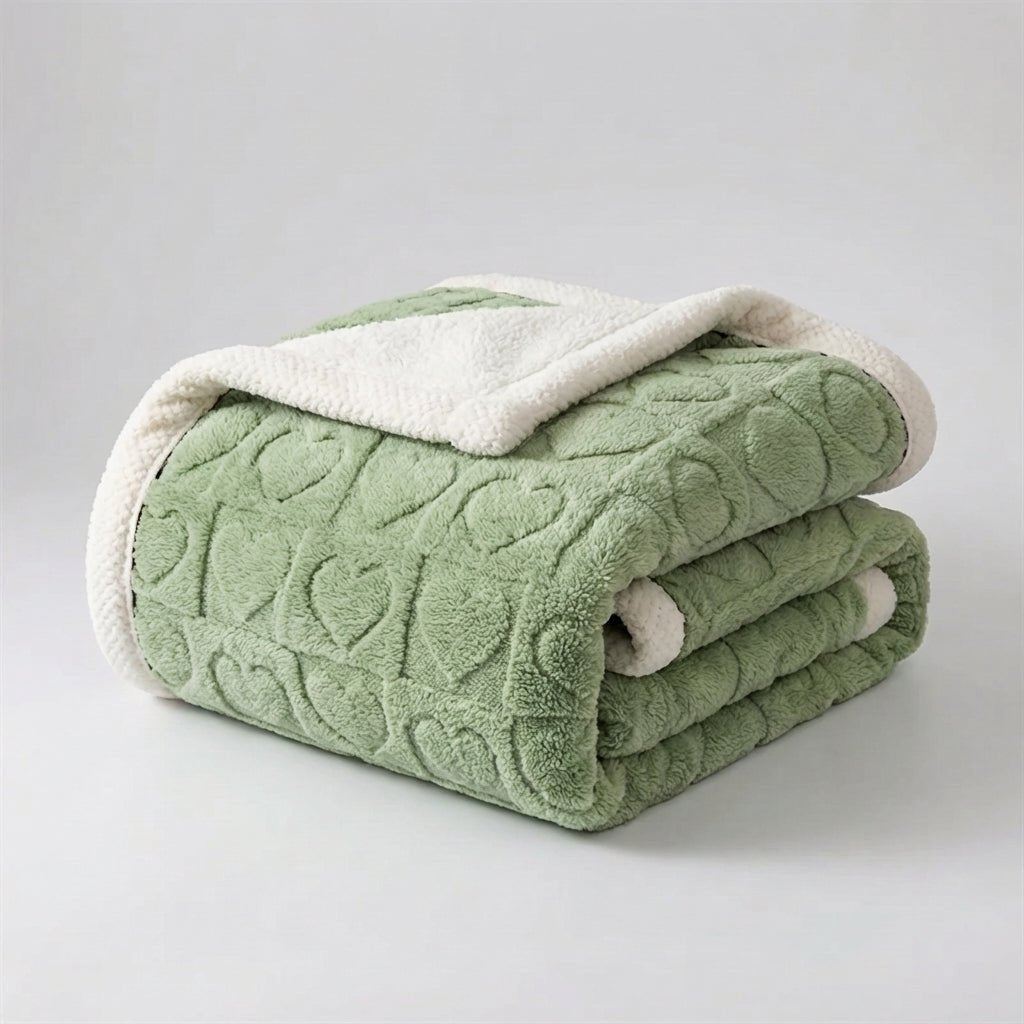 Heart Motif Thick Plush Winter Throw - Warmth & Love Design