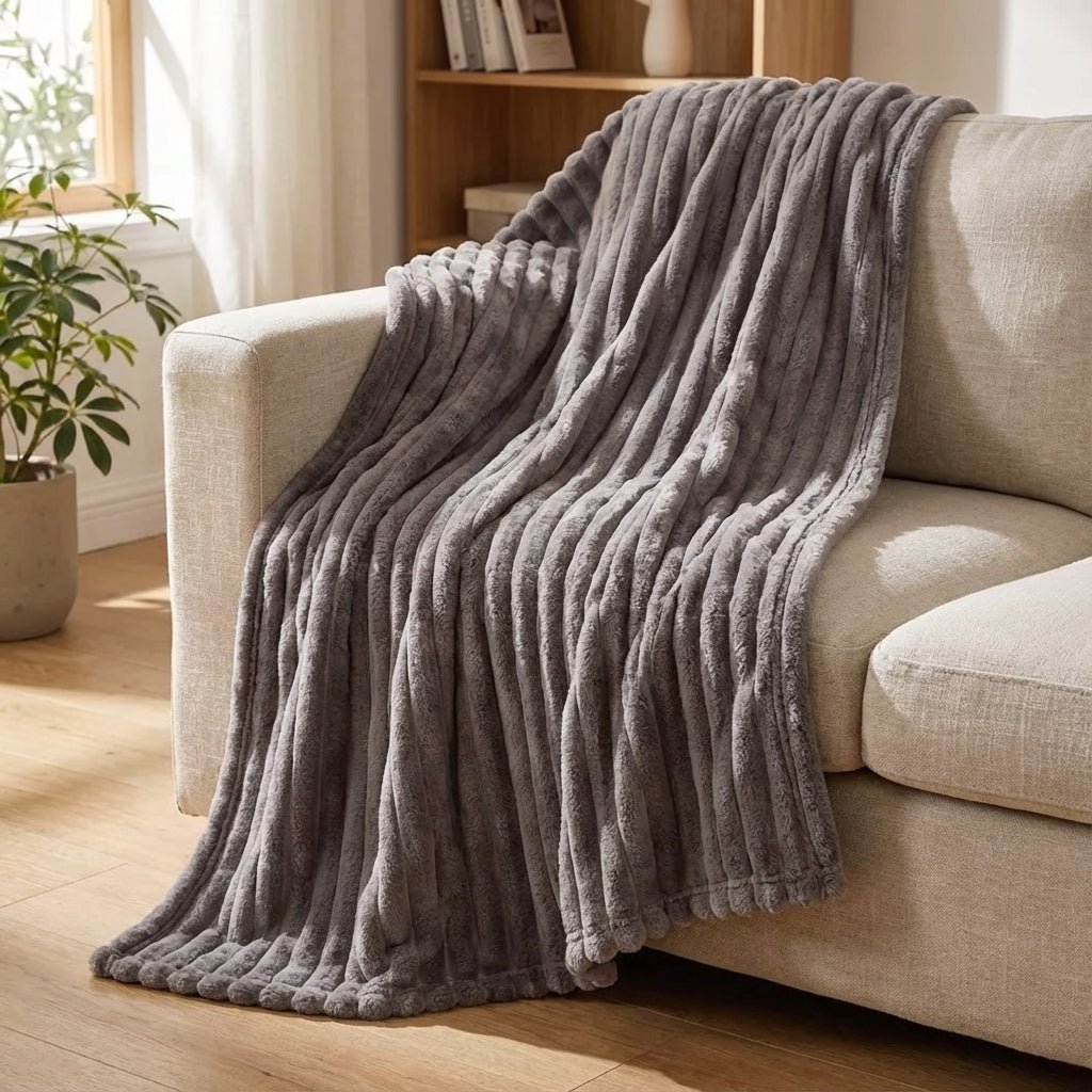 Ribbed Plush Throw - Sofa & Bed Soft & Stylish Comfort