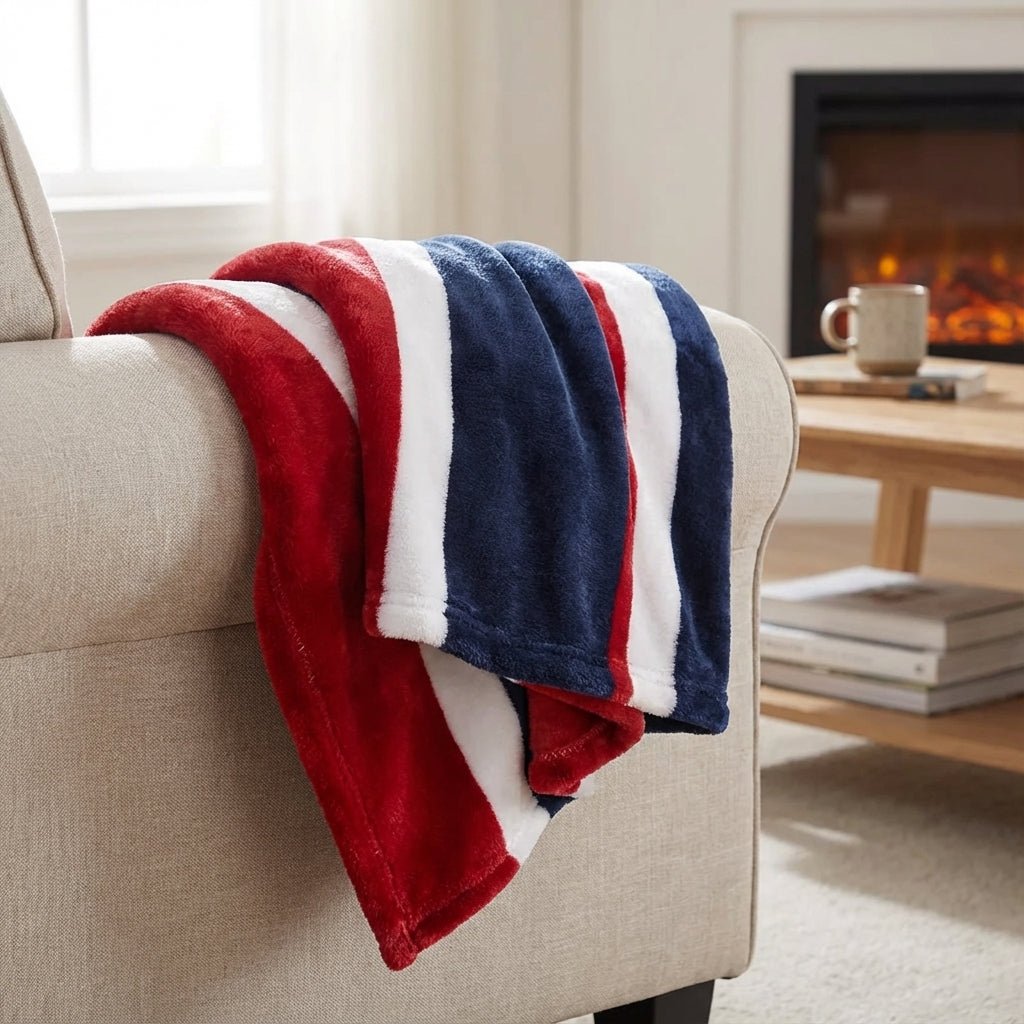 Striped Plush Throw - Sofa & Travel Compact Multi-Use Comfort