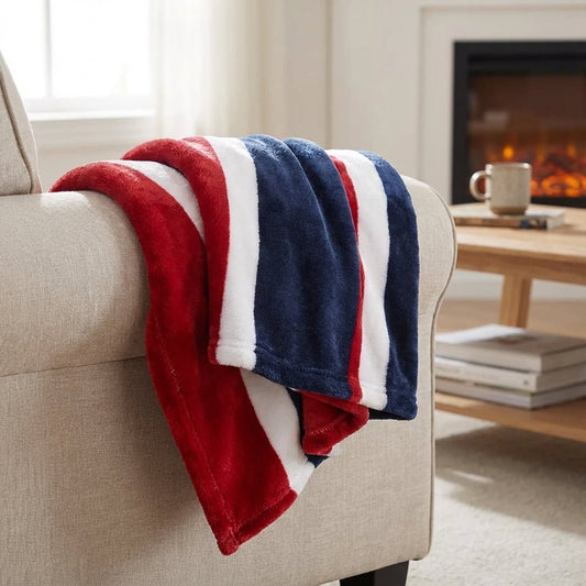 Striped Plush Throw - Sofa & Travel Compact Multi-Use Comfort