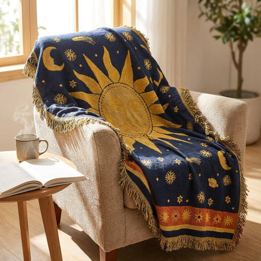 Sun & Moon Boho Tapestry Throw - Decorative Sofa Wall Blanket