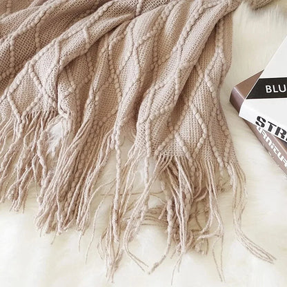 Large Knitted Pompom Throw - Boho Style Statement