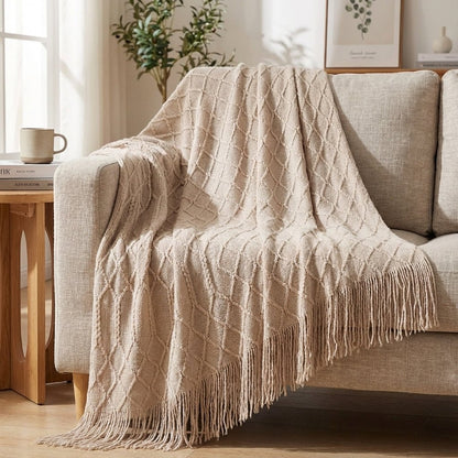 Large Knitted Pompom Throw - Boho Style Statement
