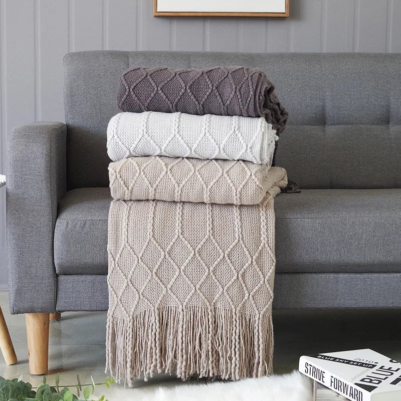 Large Knitted Pompom Throw - Boho Style Statement