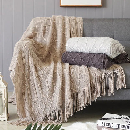 Large Knitted Pompom Throw - Boho Style Statement