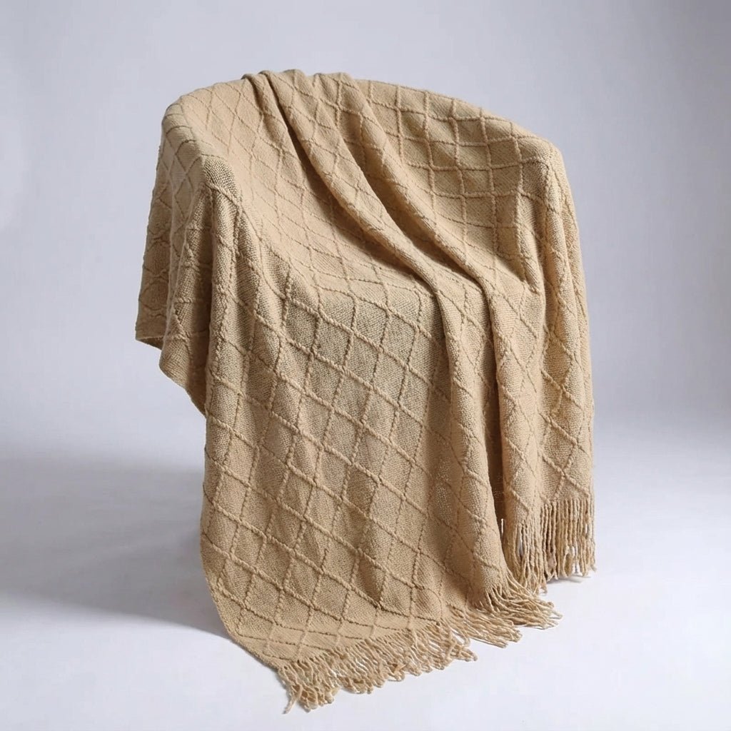 Large Knitted Pompom Throw - Boho Style Statement