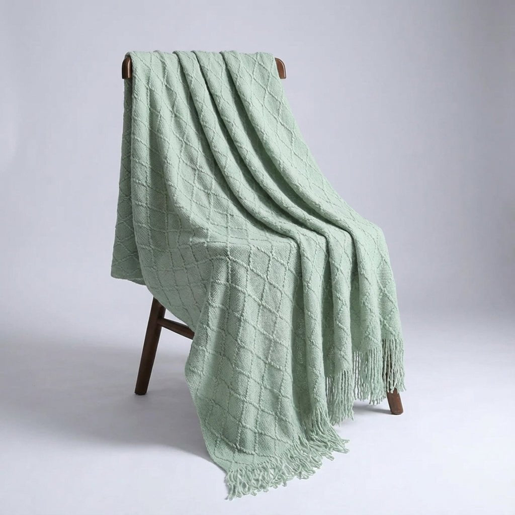 Large Knitted Pompom Throw - Boho Style Statement